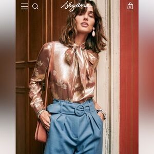 Sezane Lives Blouse in Metallic Golden Jacquard Floral  SZ. 10/42